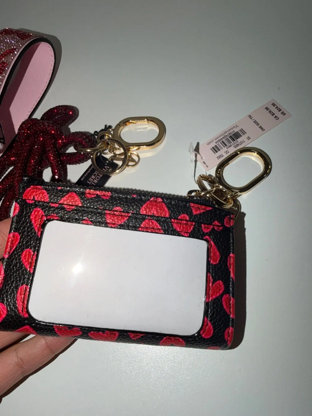VS heart Card holder with Red Heart Print and Gold Keyring - Picture 4 of 5